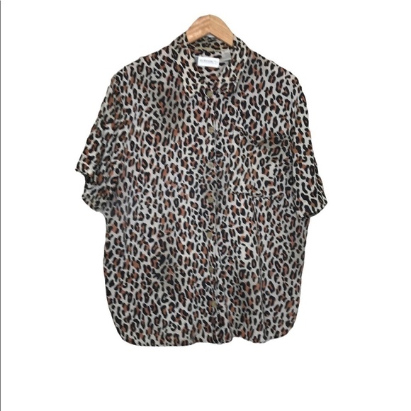 Elisabeth Liz Claiborne Button‎ Front Blouse Shirt Size 14P Leopard Print Flaw - Picture 3 of 9
